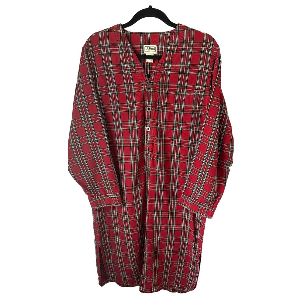 L.L. Bean Red Plaid Flannel Nightshirt